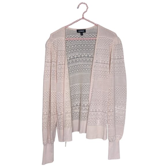 Express Women's Medium M Blush Pink Pointelle Knit Belted Cardigan Sweater - Picture 1 of 4